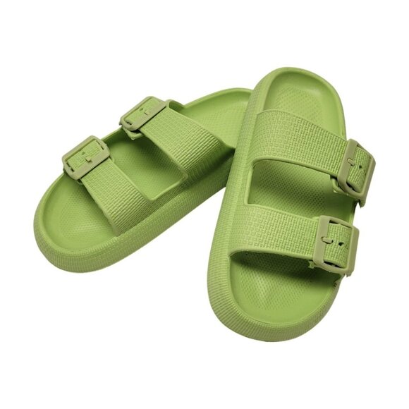 LIME GREEN Womans Beach Shower Shoes Slipper SOFT Slide Mule Slip On Bath size M - Picture 3 of 7